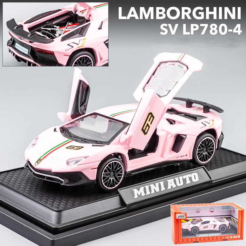 1:32 Scale Lambo LP780 Model Car, Zinc Alloy Pull Back Toy Car with Sound and Light for Kids Boy Girl