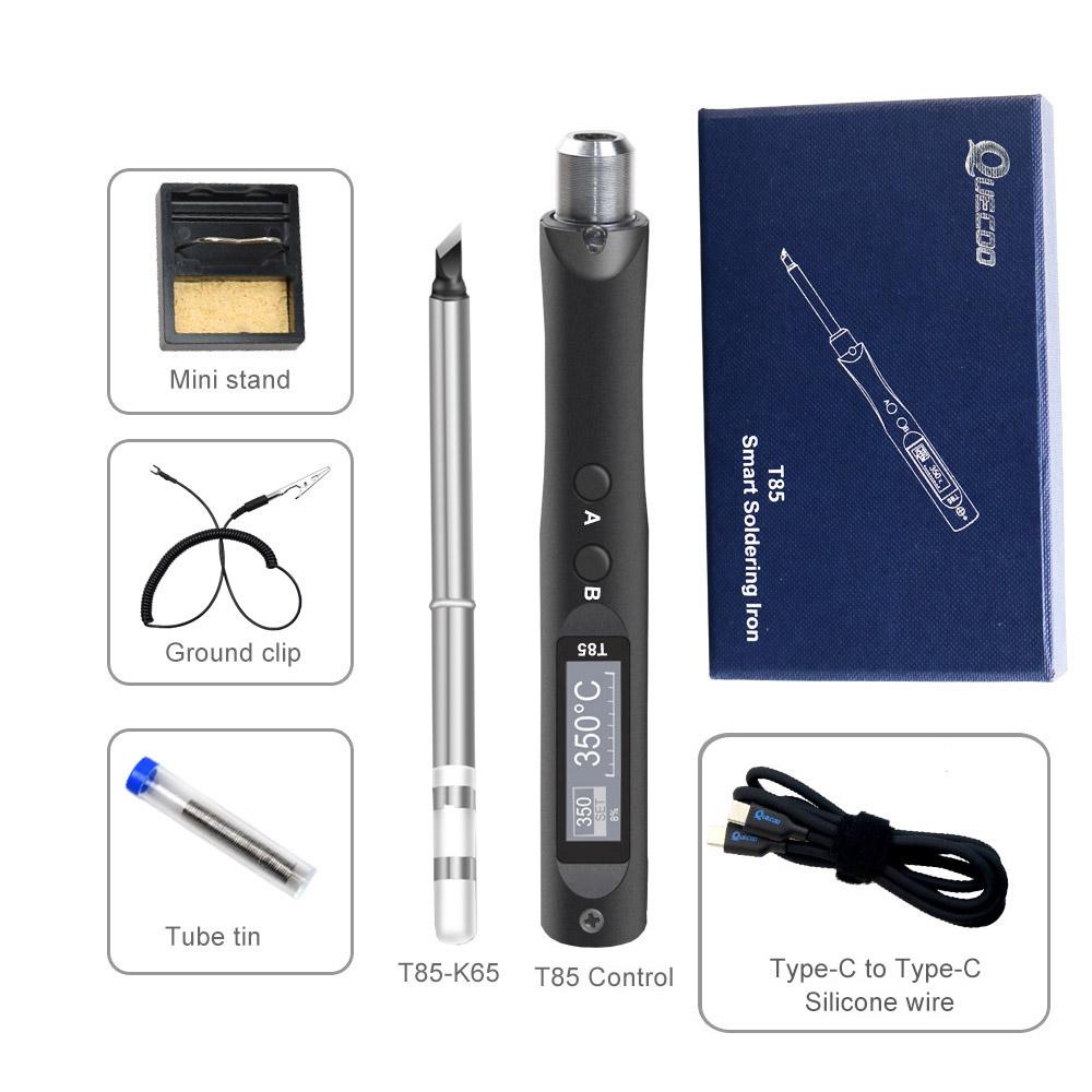 QUECOO Electric Soldering Iron Kit T85 96W Repair Tool Welding Solder Rework Station Heat Pencil Smart Portable Solder Iron Tips