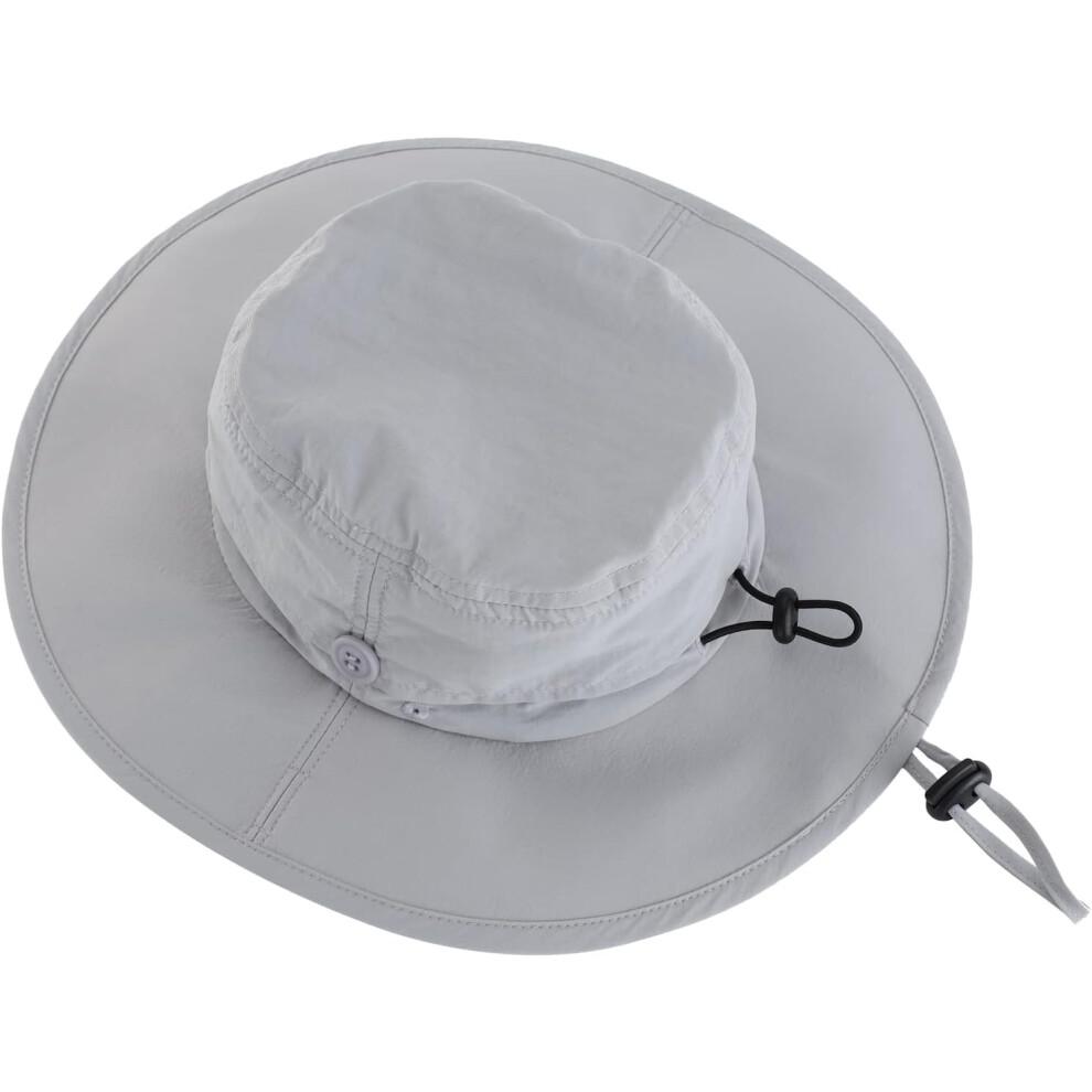 (One Size, Light Grey) Kou Yi UPF50 Mens Sun Hat Wide Brim Fishing Hat Portable Cowboy Bucket Hat