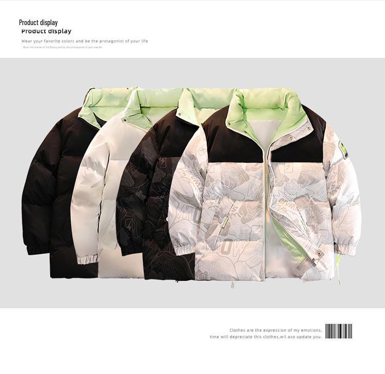 Мужская молодежная двухсторонняя хлопковая зимняя куртка с воротником-стойкой