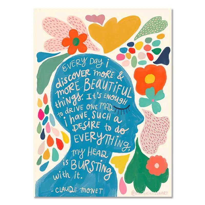 Вдохновляющая цитата Арт-постер Бохо Детская Комната Цвет Холст Живопись Клод Моне Настенный Принт Картина с цветами Кабинет Домашний Декор