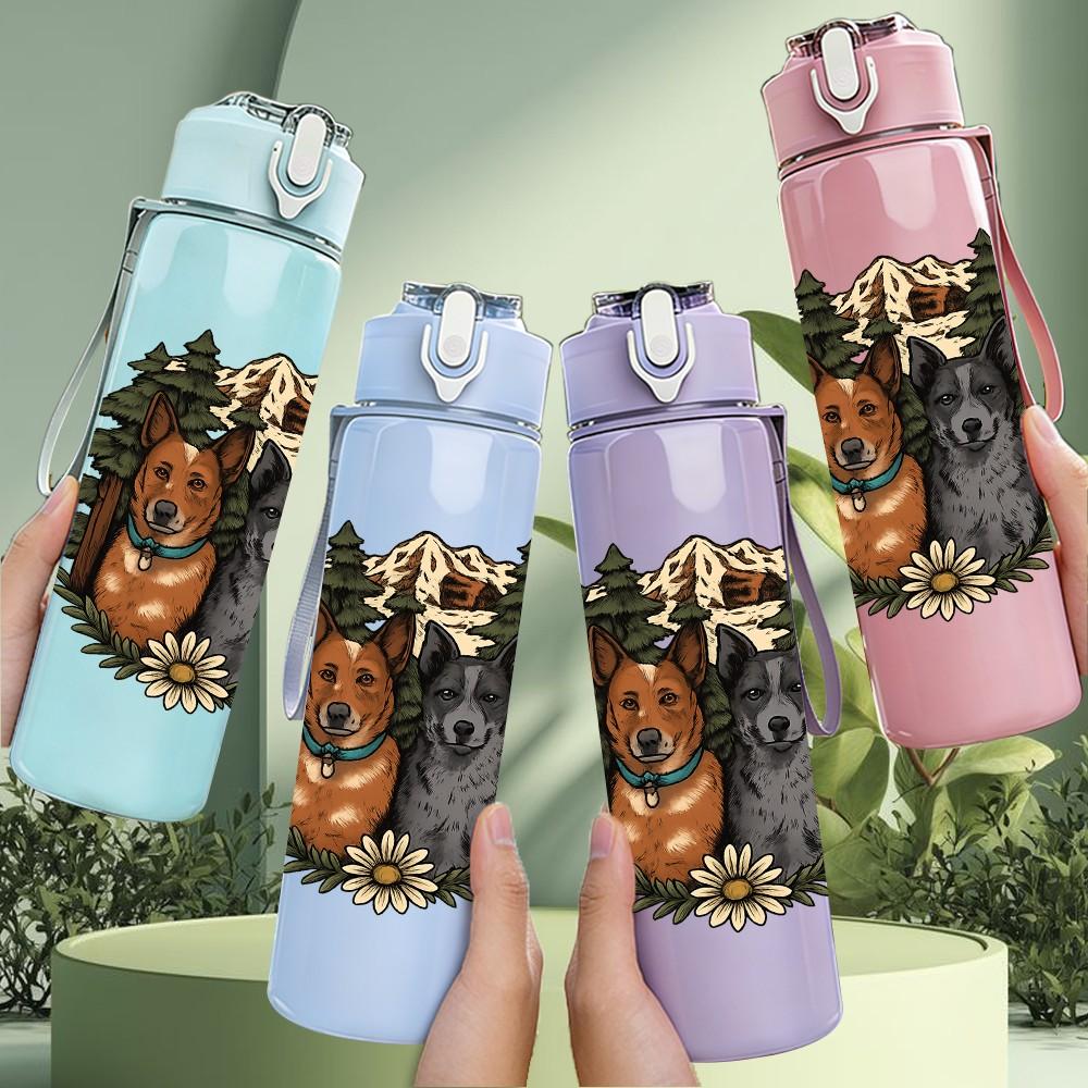 1PC Forest Bear Dog Wildlife Art 750ml Color Plastic Sports Water Bottle Leakproof Flip Straw Lid Suitable for Sports Office Home Use