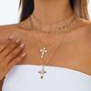 PuRui Bohemia 4Pcs/Set Colorful Rhinestone Thin Chain Cross Pendant Necklace Women Vintage Metal Necklace Sets Y2K Zircon Gift