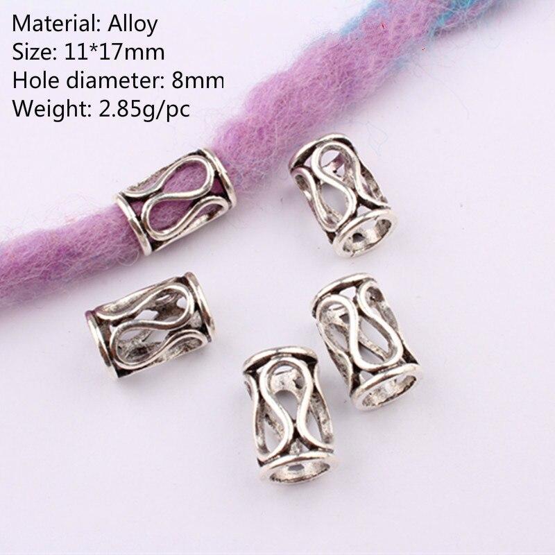 5pcs/bag Silver Metal Hair Rings Braid Dreadlocks Bead Hair Cuffs Dread Tube Charm Dreadlock for DIY Hair Accessaries