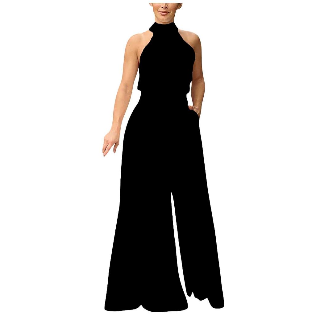 Женский темпераментный элегантный комбинезон без рукавов с завязками на талии и подвесным воротником с принтом