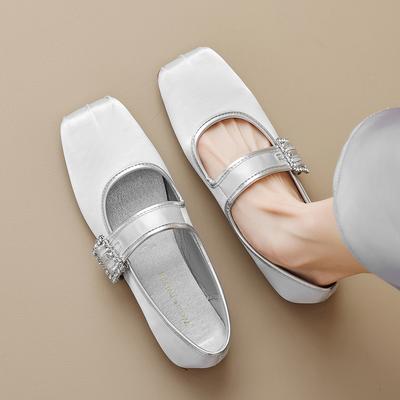 Модные элегантные шелковые балетки для женщин с квадратным носком, туфли-балетки с хрустальной пряжкой, большие размеры 35-43, шелковые мэри джейн, женские шелковые мокасины