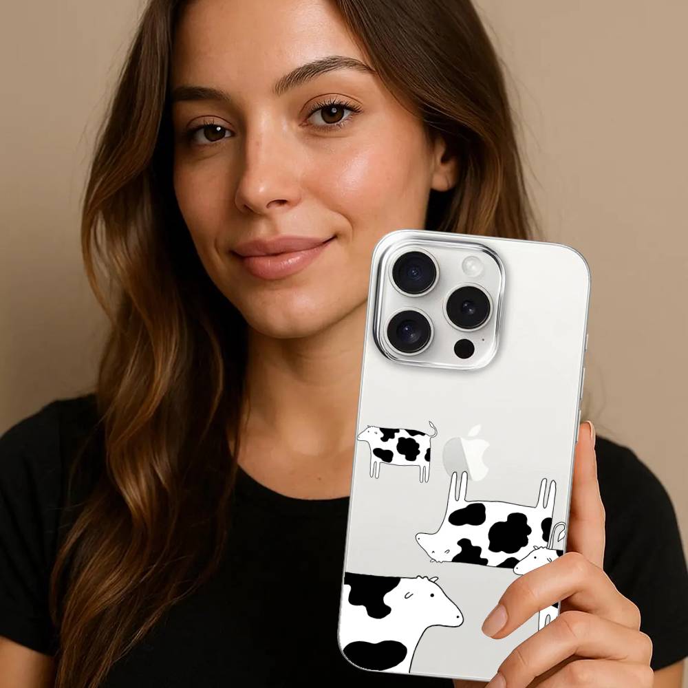 Чехол для телефона D-Dairy-Cow для iPhone 17 16 15 14 Plus 13 12 11 Pro Max Задняя крышка телефона Прозрачный ударопрочный чехол