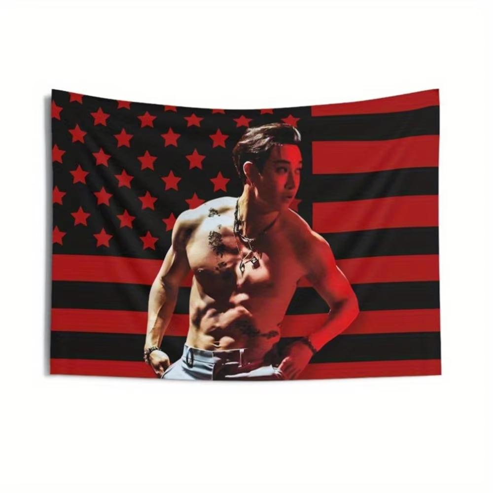 Aesthetic SKZ Bang Chan Kpop Tapestry American Flag Style Concert Banner Room Backdrop Decor