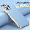 Genuine Cowhide Leather Phone Case for iPhone 16 15 14 12 11 13 Pro Max 14 Plus Plating Shockproof Lens Protection Back Cover