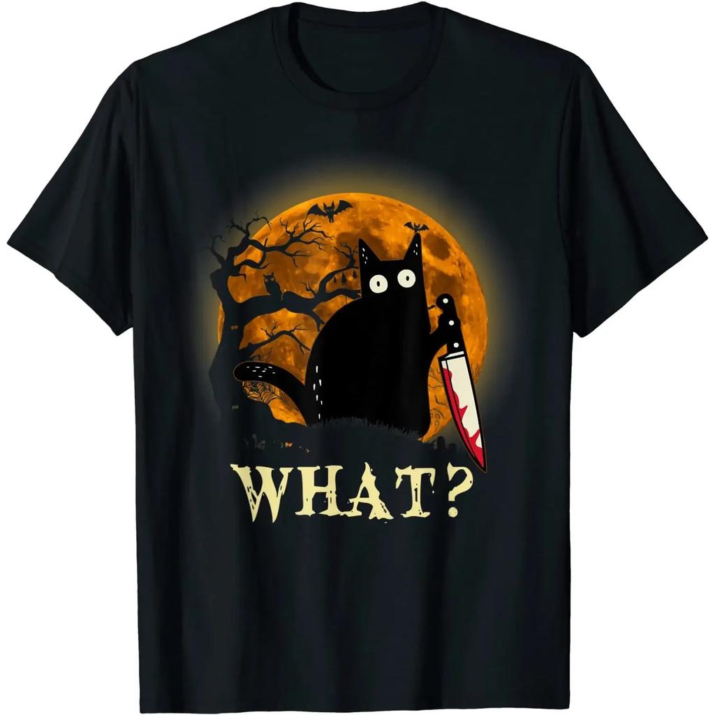 Cat What_ Funny Murderous Cat With Knife Halloween Costume T-Shirt