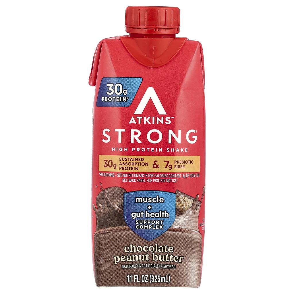 Atkins Strong, High Protein Shake, Chocolate Peanut Butter, 4 Shakes, 11 Fl Oz (325 Ml) Each