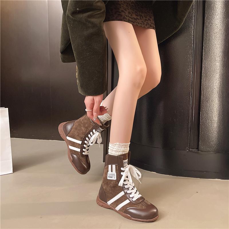 Fashion Retro Brown Suede Thick Bottom Ankle Boots Women 2025 Winter Comfort Non Slip Lace Up Flats Sneakers Woman's Y2K Casual Shoes