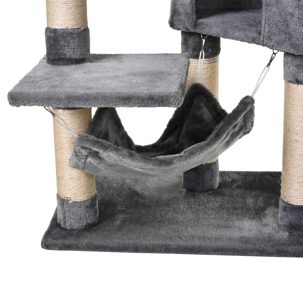 Cat Scratching Post with Bed, Hammock, and Sisal Poles, Grey