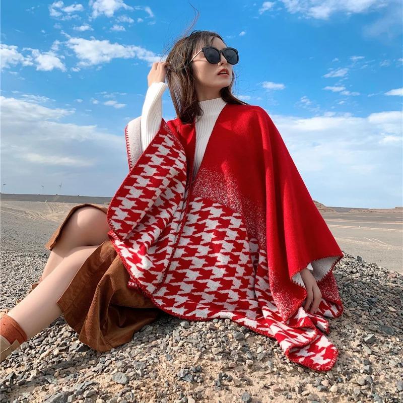 21 Style Big Pendulum Cloak With Hat Arabic Poncho Women Leopard Pocket Shawl Cape Knitted Middle East Split Thick Warm Blanket