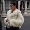 Runway Fashion Yellow Gradient Cropped Fluffy Fur Jacket Coat Women Winter Thicken Faux Fox Fur Outerwear