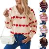 Women's Fashion Zipper Lapel Heart Contrast Color Long Sleeve Pullover Top