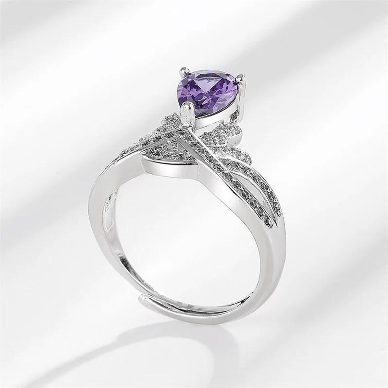 European and American feng shui drop crown ring luxury fashion personality simulation diamond ring colored gemstone engagement wedding ring woman