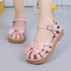 Сандалии для девочек, летние, новые, из искусственной кожи, с открытым носком, детская мода, бант с большим жемчугом, мягкая, простая, детская повседневная обувь