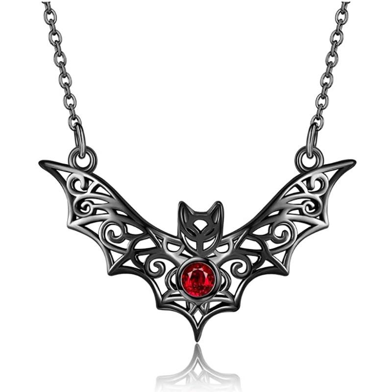 Gothic Dark Style Bat Ruby Hollow Necklace European and American Fashion Animal Necklace