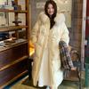 Winter Mid Length Cotton Coat Warm Hooded Horn Buttons Big Fur Collar Thickened Clothes for Women