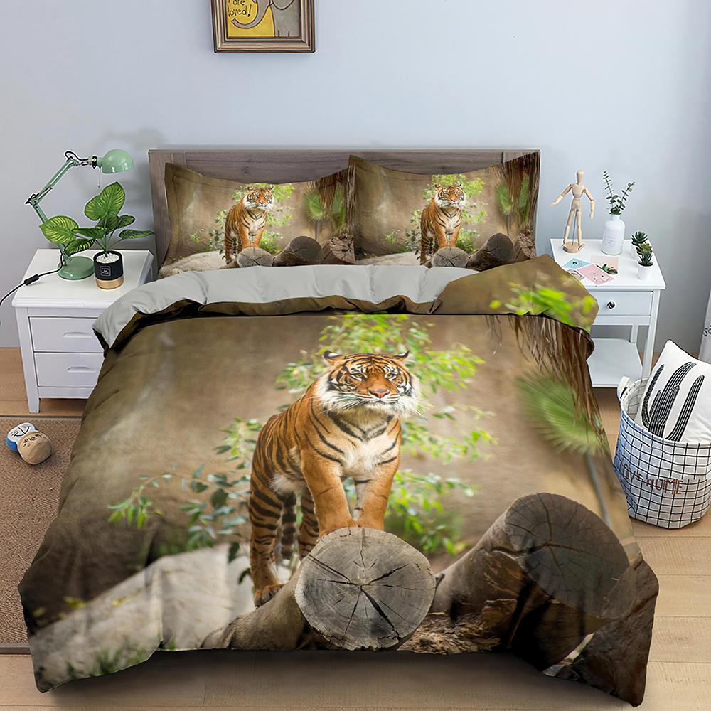 3D Тигр Пододеяльник Мягкий Чехол для Одеяла Набор Постельного Белья с Животными Тигровый Узор Чехол для Одеяла для Декора Спальни 2/3 шт. Размер Кинг/Квин