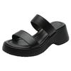 Thick-soled muffin wedge slippers summer wear French temperament fashion versatile one-word open-toe high-heeled beach shoes