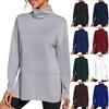 Women's Solid Color Slit Round Neck Sweatshirt Casual Top Loose Long Sleeved Top