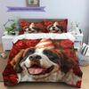 Rose Dog with Birthday Hat Pattern Bedding Quilt Set  Home Decoration  Gift (1 * duvet cover + 2 * pillowcase  without core)