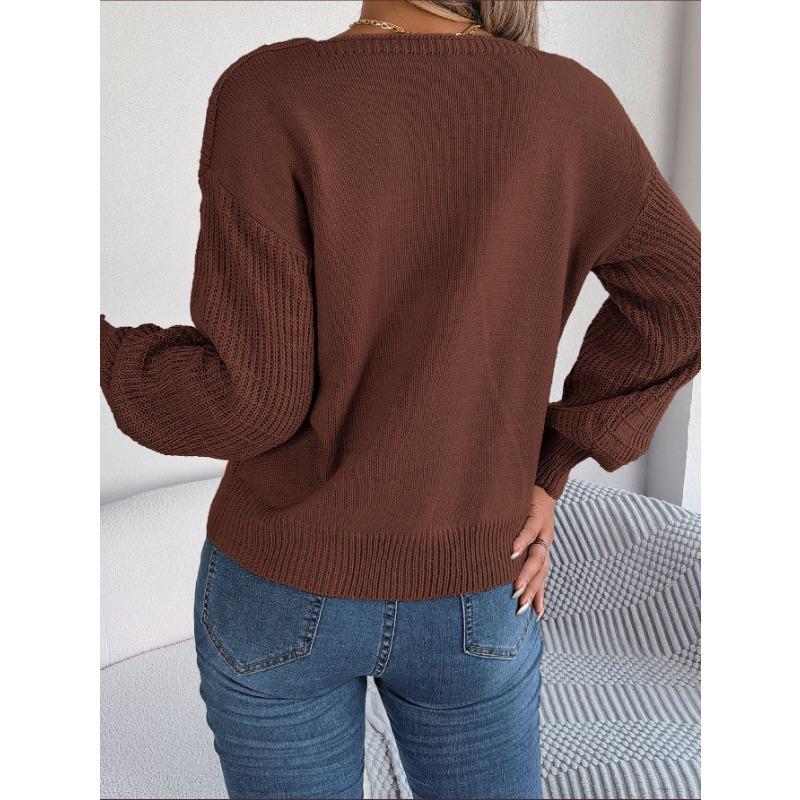 Женский осенне-зимний повседневный однотонный вязаный свитер с квадратным вырезом и рукавами-фонариками