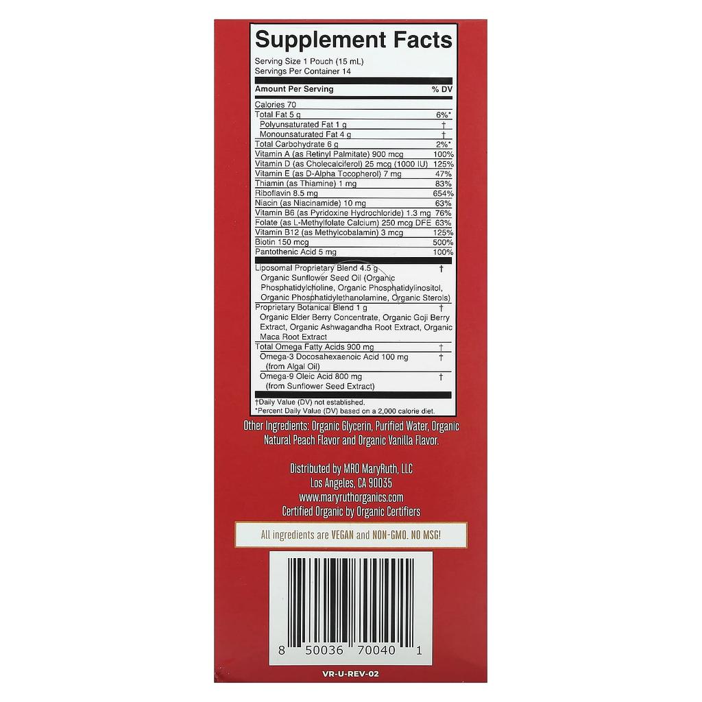MaryRuth's Органические липосомальные поливитамины для мужчин, ваниль и персик, 14 штук, 0,5 жидких унций (15 мл) Каждый