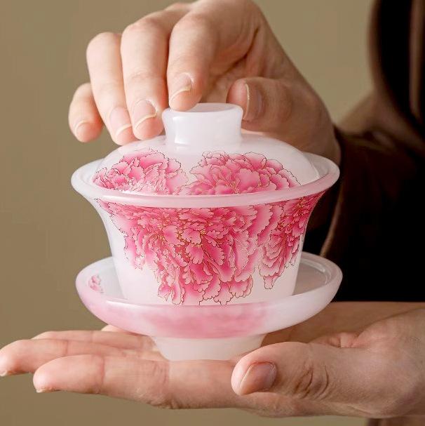 Pink Peony Kung Fu Tea Set Cover Bowl High-grade Anti-scalding Sancai Cover Bowl Light Luxury Tea Brewing Ware Teacup