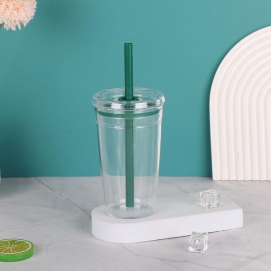 Стакан для воды с крышкой и соломинкой 450 мл, не содержит БФА, многоразовый стакан для холодного кофе, прозрачная пластиковая посуда для чая, смузи