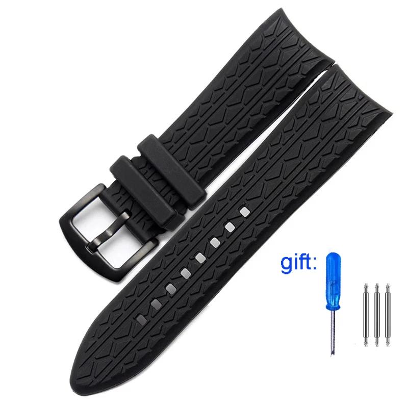 24mm Black Silicone Straps for Porsche Design P6612 Watch Strap Watchband Belt Wristband Replacement Watch Bracelet