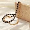 80cm Agate Beads Long Necklace For Women Stainless Steel 18K Gold Plated High Quality Women's OT Button Sweater Chain Necklaces