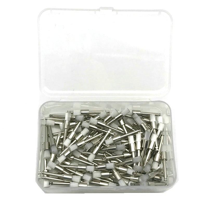 100 шт./кор. щетка для полировки зубов, белая нейлоновая защелка, щетки для полировки, плоский тип, стоматологический инструмент, лабораторный материал, инструмент для отбеливания зубов