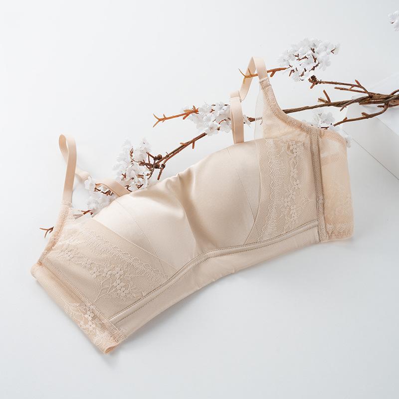 Silk elastic satin one-word tube top closed breast bra, mulberry silk national style sexy lace ultra-thin underwear