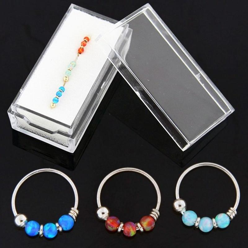9K Yellow Gold 3 Pieces Opal Stones Hoop Nose Ring In Box - Quality Piercings