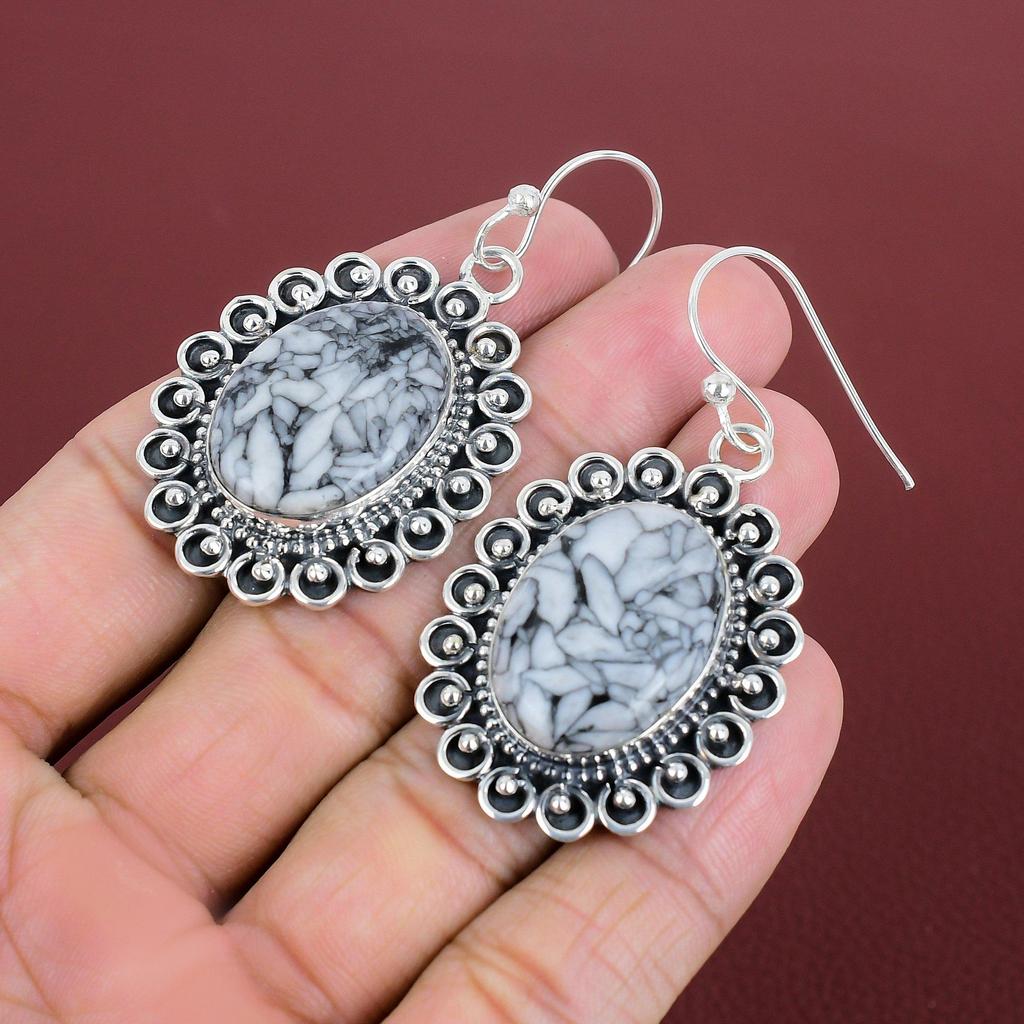Серьги из яшмы Pinolith, драгоценные камни, серьги из стерлингового серебра 925 пробы, настоящие ювелирные изделия из яшмы Pinolith, дизайнерские серьги ручной работы, подарки для мамы