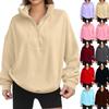 Women's Fashion Fleece-Lined Loose Pullover Solid Color Zipper Long-Sleeve Sweatshirt
