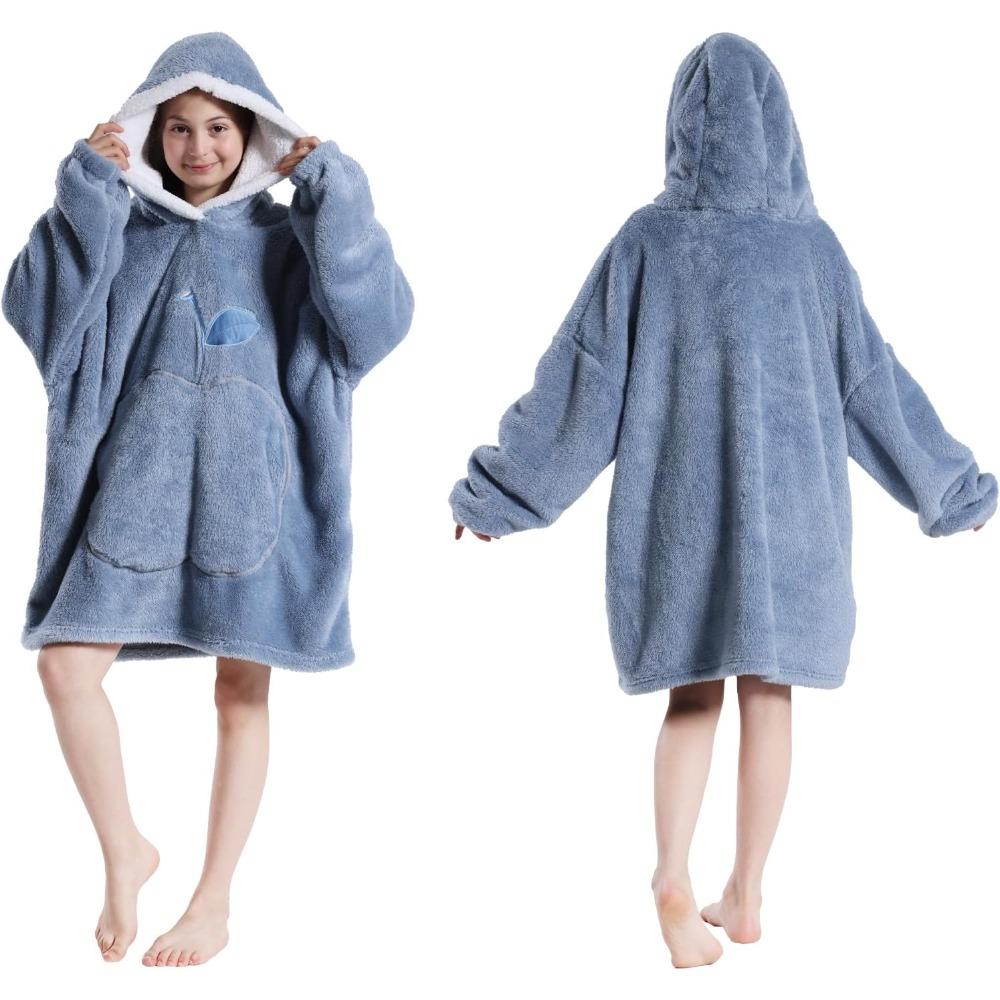 Зимний теплый флисовый халат с капюшоном для женщин, однотонный большой размер, рукава-одеяла, флисовые теплые толстовки с капюшоном, кофты, гигантское одеяло для телевизора, женский халат с капюшоном