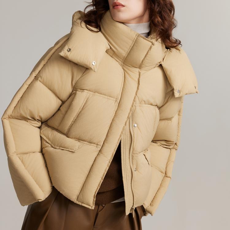 ELLE 90% Белый Утиный Пух Короткая Свободная Куртка-Пуховик с Воротником-Стойкой Женская Верхняя Одежда Хаки EY49394