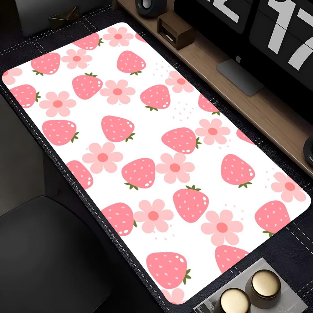 Cute Strawberry Large Extended Gaming Mouse Pad Non Slip Desk Mat Sweet Floral Keyboard Mousepad For Laptop Desktop Office Decor