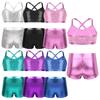 2Pcs Children Kids Girls Sleeveless Ballet Gymnastics Dance Wear Outfits Set Shiny Sequins Tank Top with Bottoms
