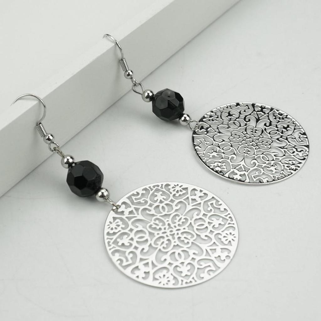 Vintage Women Hook Earrings Big Hollow Round Flower Bead Pendant Party Jewelry