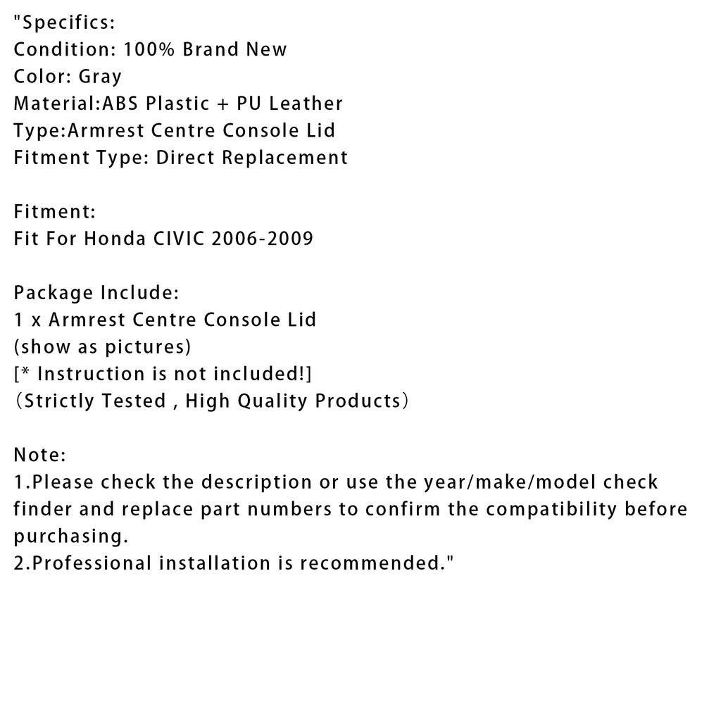 Серый кожаный подлокотник крышка центральной консоли для Honda CIVIC 2006-2009