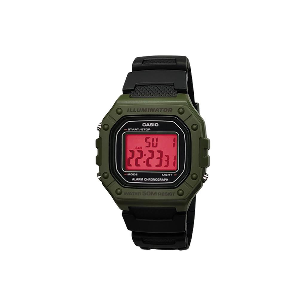 Casio Часы из Коллекции на Заказ Кварцевый Механизм Ремешок из Смолы Мужские Часы Зеленый Циферблат W-218H-3A(Watch5--)