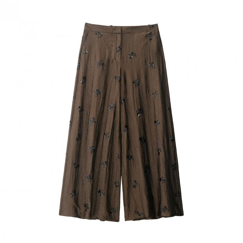 Womens Elegant Beaded Halter Top Wide-Leg Pants Set Casual Outfit Retro Chic 2-Piece Ensemble