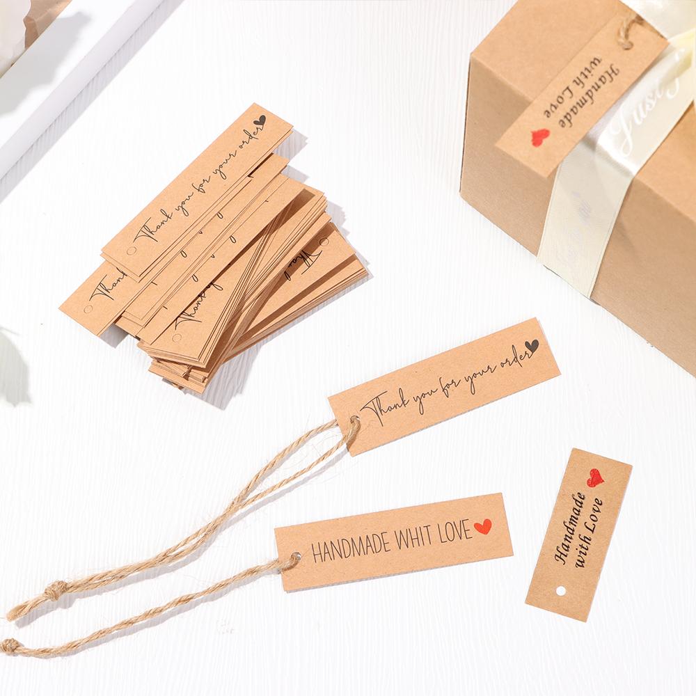 Ornament Party Supplies Kraft Paper Handmade With Love Thank You Hanging Tags “Merci” Labels