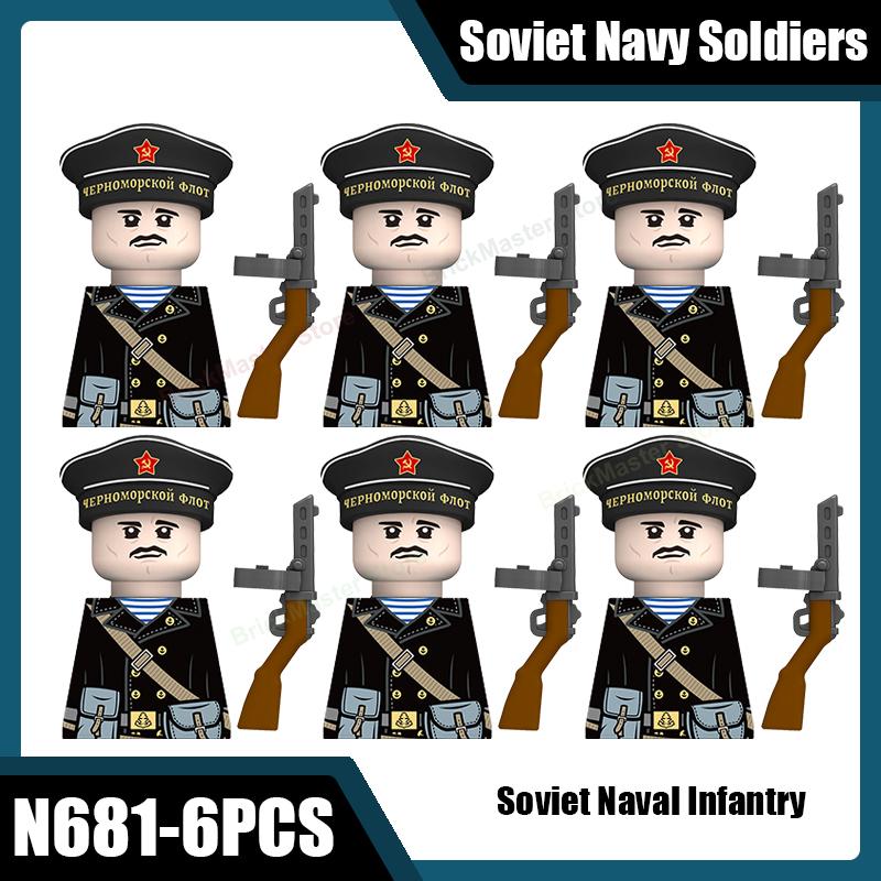 Вторая Мировая Война Военные Советская Морская Пехота Армия Фигурки Солдат Строительные Блоки Командир Морской Пехоты Шляпа Флаг Пистолет Аксессуары Кирпичики Игрушка Подарок