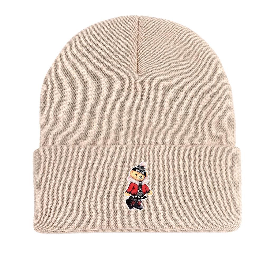 Теплая вязаная шапка с медведем, шапка с черепом животного, универсальная мягкая простая вязаная шапка с помпоном